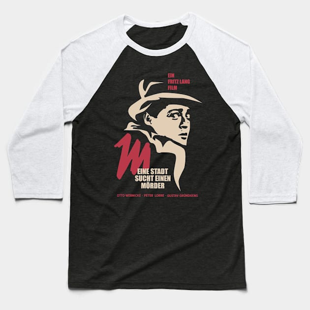 Noir Elegance: M - A City Searches for a Murderer - Peter Lorre Tribute Design Baseball T-Shirt by Boogosh